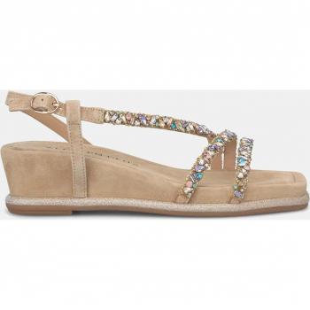 Sandalias Con Cuña Alma En Pena para Mujer Color Marrón con Puntera Cuadrada y Tiras de Pedrería