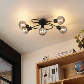 Plafón de techo alargado Lindby Elaina 5 luces negro smoke metal