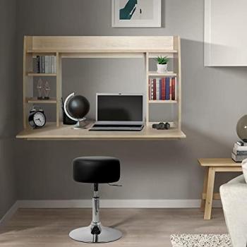 Escritorio de Pared ML Design en Madera Sonoma con Taburete Giratorio Negro, 110x75x48 cm, Estante y Diseño Espacioso