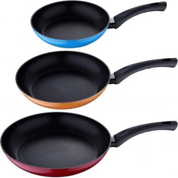 Set de 3 sartenes de aluminio forjado con utensilios de cocina