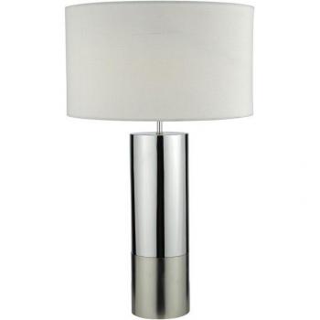 Lámpara de mesa Ingleby de cromo pulido y cromo satinado con 1 luz, base en dos tonos (cromo pulido y cromo cepillado) y pantalla tambor redonda