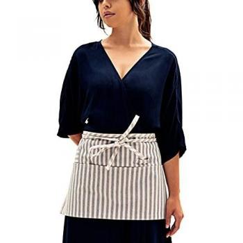 MEEMA Waist Apron with Pockets | Striped Eco Friendly Upcycled Cotton and Denim Apron | Zero Waste Waitress Apron, Server Aprons | Half Apron for Crafts, Restaurant, Shop Work Apron, Art Smock, Garden