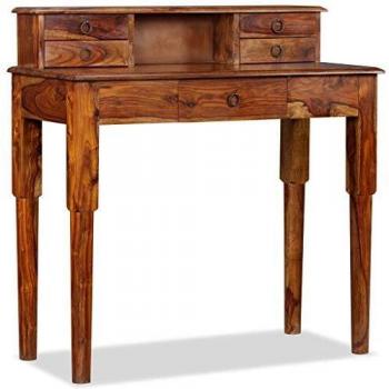 Solid Sheesham Wood Writing Desk with 5 Drawers 90x40x90 cm