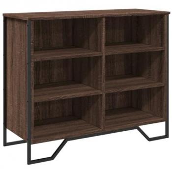 Aparador de almacenamiento moderno de madera contrachapada de roble marrón con patas de metal 91x35,5x74,5 cm