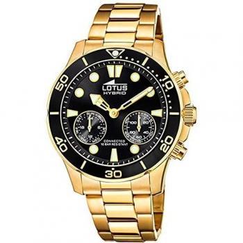 LOTUS Reloj Modelo 18802/2 de la colección Connected, Caja de 44,5 mm Negro con Correa de Acero Chapado para Caballero