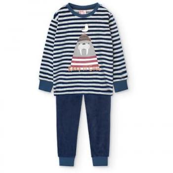 Boboli Pijama de Terciopelo para Niño con Manga Larga y Dibujo Frontal