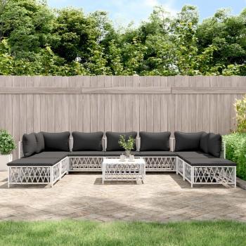 vidaXL 10-Piece White Steel Garden Lounge Set with Cushions