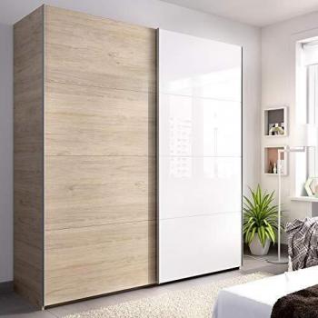 HOMEKIT Armario 2 Puertas correderas, Madera, Natural/Blanco Brillo, 180x204x65cm