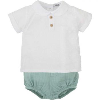 Conjunto de bebé niño dos piezas camisa y bloomer en algodón liso