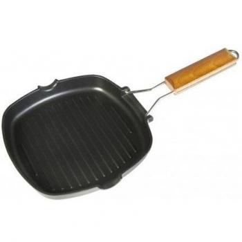 WECOOK! Ecostone Grill Asador Inducción Rayas 28 X 28cm, Antiadherente ILAG Ecológico sin PFOA, Aluminio Fundido, 5mm Espesor, Mango Madera Plegable, Apta Todas las Cocinas Vitrocerámica, Gas