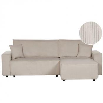 Sofá Cama Esquinero Beige de Tela Pana con Función Extraíble y Respaldo Acolchado