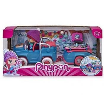 Pinypon- Coche Nieve con Remolque, muñeca esquí vehículo, Juguete