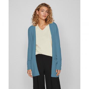 Chaqueta de punto azul con botones y corte midi para mujer