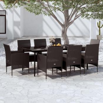 vidaXL 9-Piece Black Garden Dining Set with Cushions