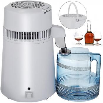 Vevor Destilador de Agua Purificador Filtro Dental Médico 4L, Acero Inoxidable, Recipiente de Plástico, Potencia 750W, Capacidad de Destilación 1 l/h, Color Blanco