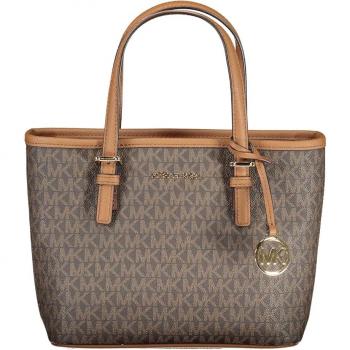 Michael Kors XS Jet Set Travel Signature Tote Bag in Brown with Leather Trim