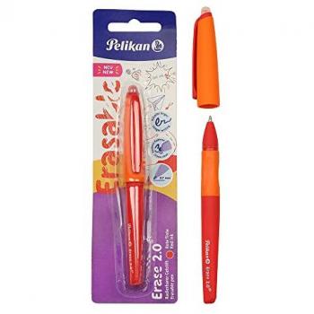 Bolígrafo Borrable Pelikan Erase 2.0 Rojo Ergonómico, Tinta Roja, Punta M Indeformable, Recambio Rojo Incluido, Recargable, para Diestros y Zurdos,