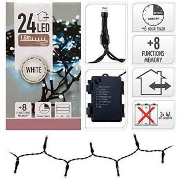 Guirnalda a Pilas LED 1,8 m Blanco Frío IP44 Multifuncion 24 LEDs Cable Verde Sin Cables