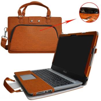 Asus X556UA X556UJ F556UJ Funda,2 in 1 Diseñado especialmente La Funda protectora de cuero de PU + la bolsa portátil para 15.6 Asus X556UA X556UJ F556UJ Ordenador Portátil,Marrón