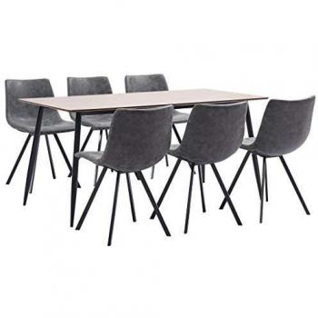 vidaXL Juego de Comedor 7 Piezas Cuero Sintético Mobiliario Decoración Interior Casa Hogar Robusto Duradero Resistente Funcional Práctico Útil Gris