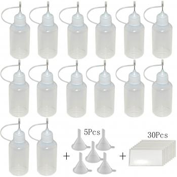 14 X 30ml de cuentagotas de dispensador de KAKOO de punto la botella plástico de gota de tubo para e líquido, hace DIY con 5pcs embudo pequeño y 30 pcs etiqueta de Pegatina para distinguir