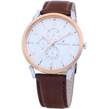 Pierre Cardin Brown Men's Analog Leather Watch with Day Function, Size: ONE SIZE