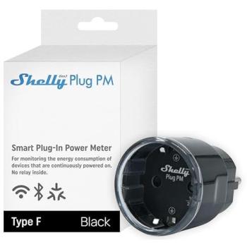 Enchufe Inteligente Wi-Fi Shelly Plug PM Gen3 Negro, 16 A (3680 W), Control de Aplicación, Medición de Consumo Eléctrico, Compatible con Alexa y Google Home