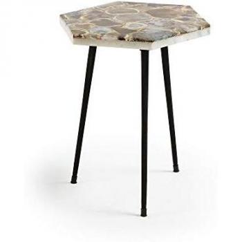 Kave Home - Mesa Auxiliar Rummor Hexagonal Ø 37 cm de mármol y Patas de Metal en Negro