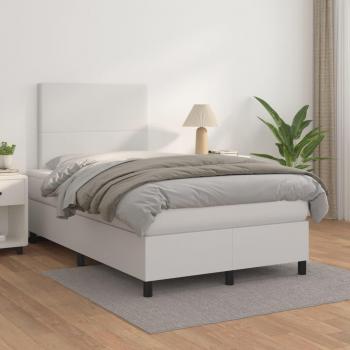 Cama box spring con colchón de muelles en cuero sintético blanco 120x200 cm