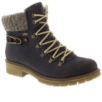 Rieker Women's Navy Ankle Boots with Knit Trim and Rieker-TEX
