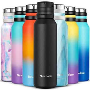 Newdora Botella de Agua Acero Inoxidable 750ml, Botellas de Frío/Caliente, Botella Termica con 1 un Cepillo de Limpieza, Botella Reutilizable para Deporte, Oficina, Gimnasio, Ciclismo