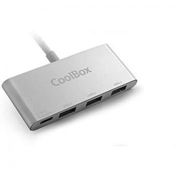 CoolBox Hub Type-C, 3 Puertos USB3.0 + Powerdelivery. Aluminio, Plateado