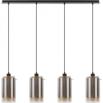 Lámpara colgante Lucande Sterzy, 105 cm de largo, gris, cristal, 4 luces E27