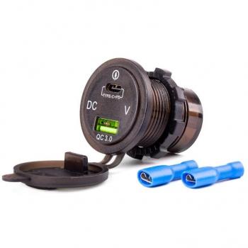Cargador de coche AMiO 02857 con USB y USB-C, 12/24V, voltímetro digital
