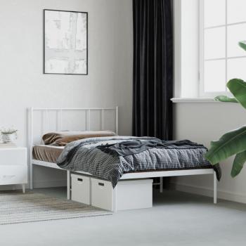 Cama de metal con cabecero blanco 107x203 cm