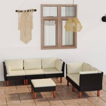 6-Piece Black Poly Rattan Garden Lounge Set with Cushions