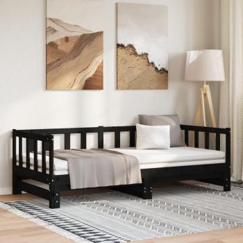 Sofá cama extraíble negro 2x(80x200) cm madera maciza de pino