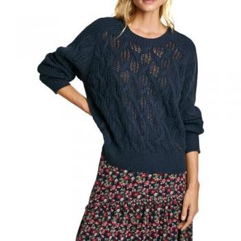 Jersey de mujer Pepe Jeans Hedra azul (Dulwich Blue) con cuello redondo y detalles calados, manga larga, casual, tamaño L