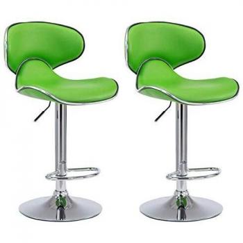 Set de 2 Taburetes de Bar Las Vegas V2 en Simil Cuero Verde con Estructura Cromada y Altura Regulable