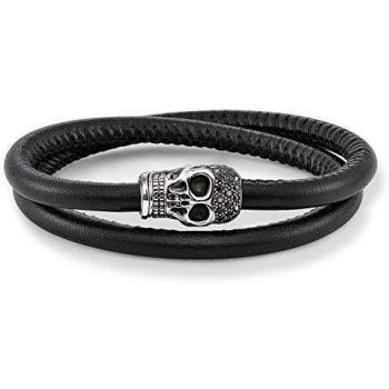 Thomas Sabo Black/Silver Leather Bracelet with Zirconia Stones, Female, One Size
