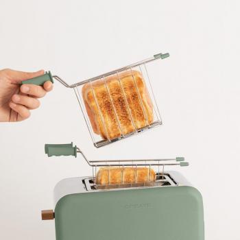 Tostadora Retro Pequeña con Rebanadas Anchas + 2 Pinzas para Sándwiches - 6 Niveles de Tostado y Función de Calentamiento/Descongelación
