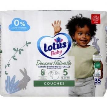 Pañales Lotus Baby Talla 5 (12-20 kg) Suavidad Natural - Paquete de 35 unidades