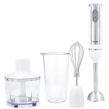 Batidora de Mano DCOOK GALLERY 600W Blanco Brillo con mango ergonómico, vaso medidor de 600ml, 1 velocidad y turbo, incluye batidor de acero inoxidable y picadora de 500ml