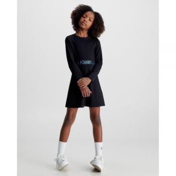 Calvin Klein - Vestido de niña negro de manga larga