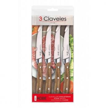Set de 4 cuchillos chuleteros Kobe 1046 con mango de madera de castaño