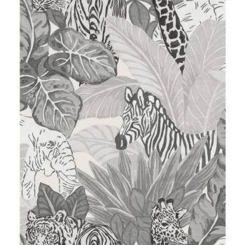Papel de pared Jungle Animals gris y negro Montecolino Good Vibes Noordwand