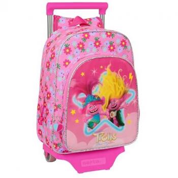 Mochila Escolar con Carro Trolls 3 - Polipropileno y PVC Muy Resistentes, Dimensiones 26 x 34 x 11 cm, Color Rosa, Ideal para Niños de Diferentes Edades, Cómoda