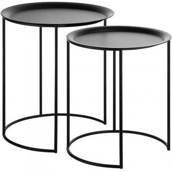 Conjunto de 3 mesas de centro nido de metal negro con patrón de hojas moderno Waldo