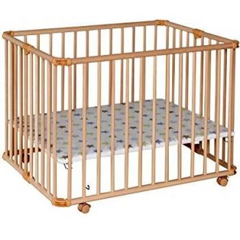 Geuther Lucilee corralito - corralito plegable, probado por el TÜV de madera en natural, decoración: estrella, tamaño: 76 cm x 97 cm, 2261+ NA 032
