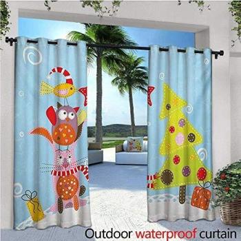 Cortinas opacas de Navidad para exteriores con diseño de perro y gato en Papá Noel, color blanco, gris y rojo